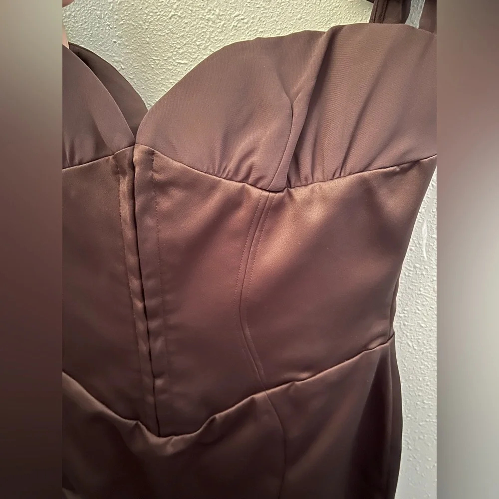 House of CB DIONNE Espresso Ruffle Corset Mini Dress Size L+ New - Picture 12 of 16